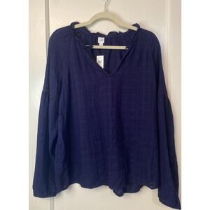 NWT GAP Long Sleeve Navy Blue Cotton Shirt Top Blouse Lace Accents Elastic Wrist